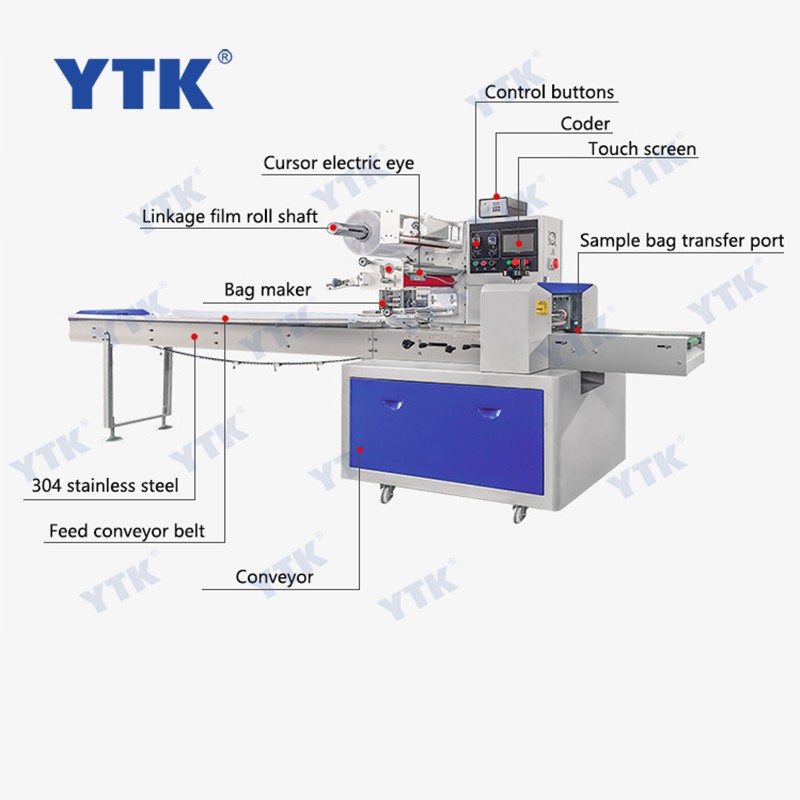 YTK-BP350 Horizontal Pillow Bag Packing Machine for Cookies Cakes Vegetables Hardware,Spare Parts,Tissues